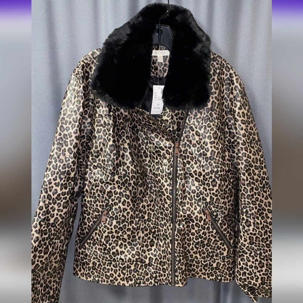 Loralette Leopard Print Moto Jacket NWT